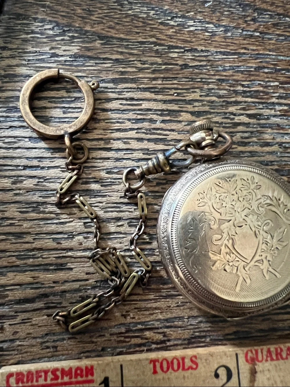 Antique Illinois Springfield gold filled pocket watch chain Keystone 17 jewels